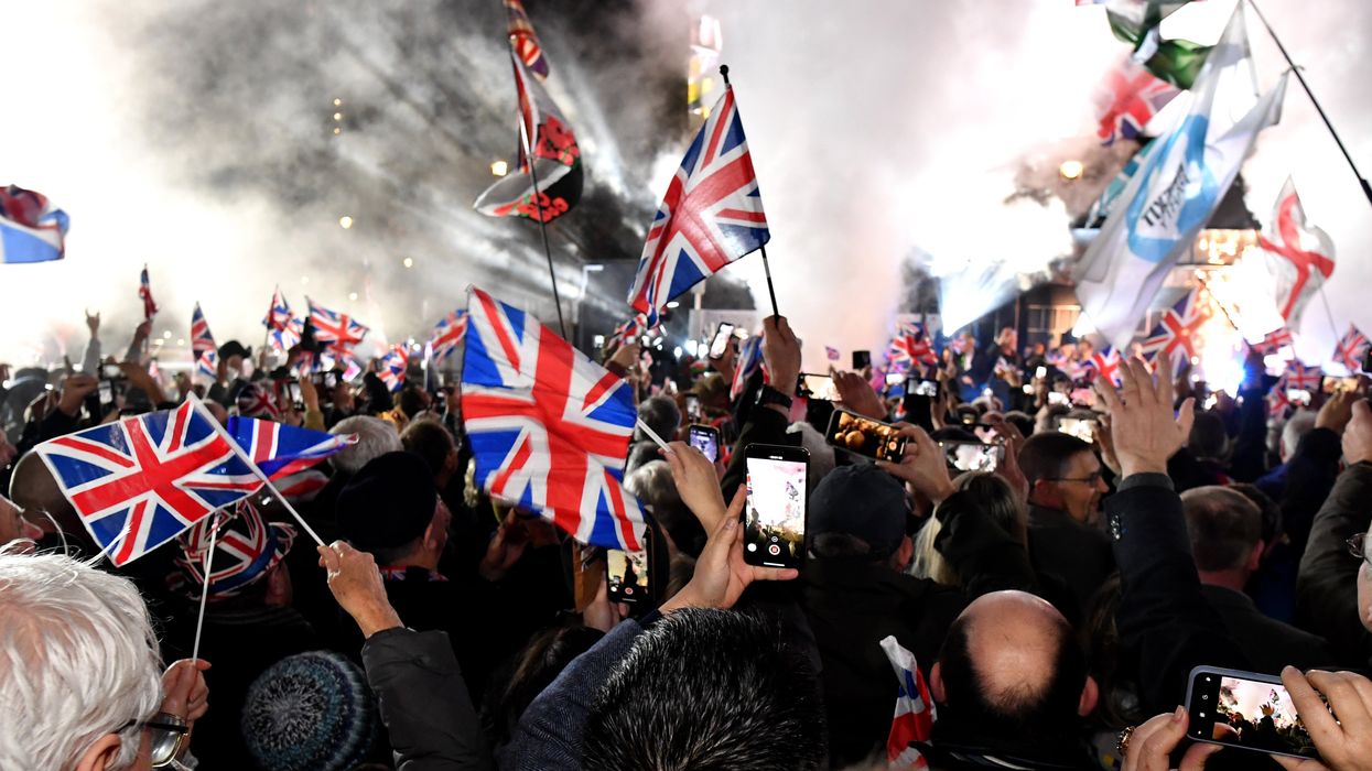 Pro Brexit supporters celebrates as the United Kingdom exits the EU during the Brexit Day Celebration Party hosted by Leave Means Leave at Parliament Square on 31 January, 2020