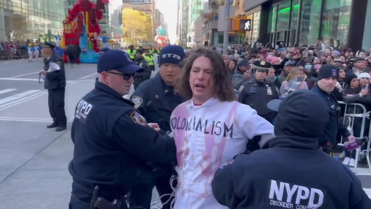 Free-Palestine protestors pulled away from Macy’s Thanksgiving Day Parade