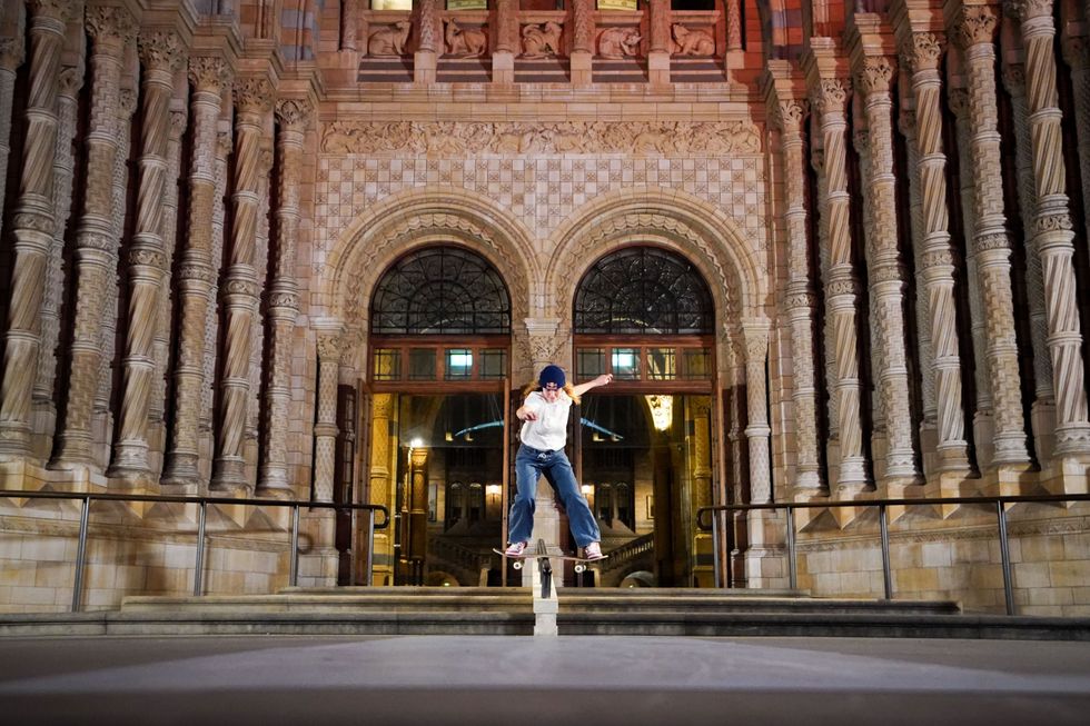 Trio of female skateboarders take on first-ever skate at Natural History Museum