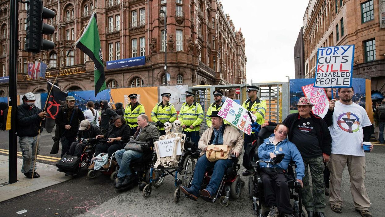 Protesters during the Tory Party conference