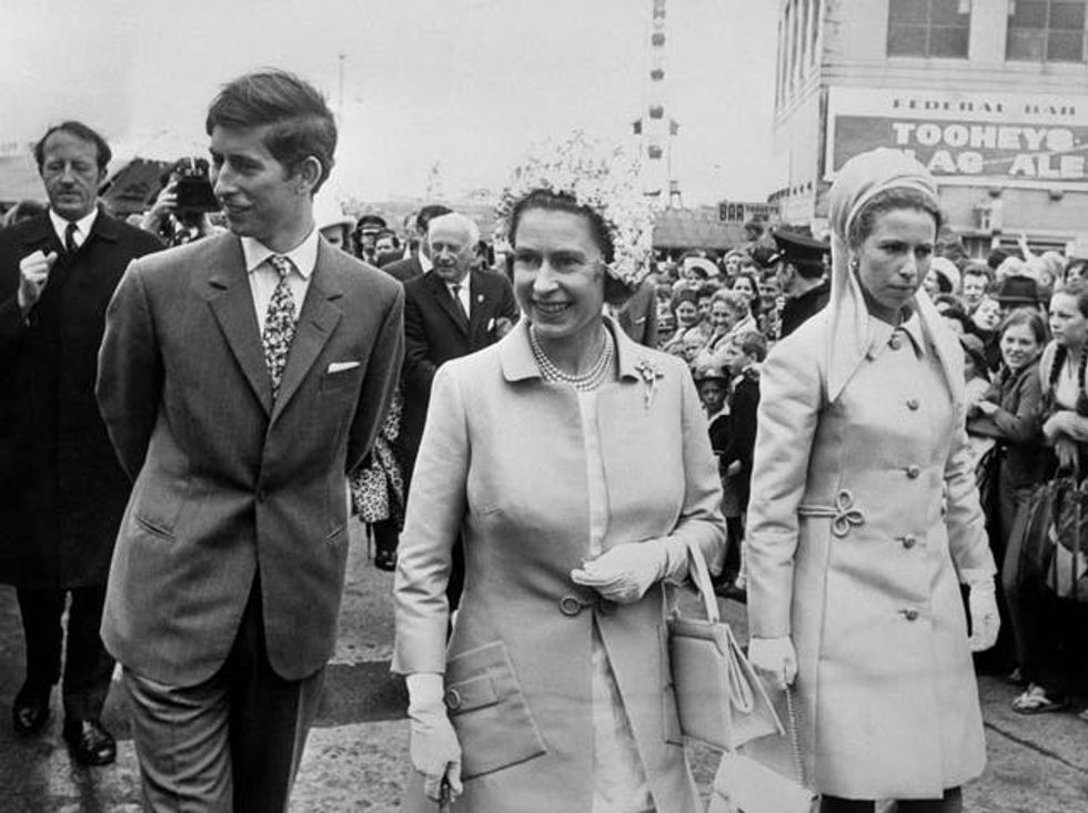 Queen Elizabeth II with Princess Anne and the Prince of Wales on a tour to Australia in 1970