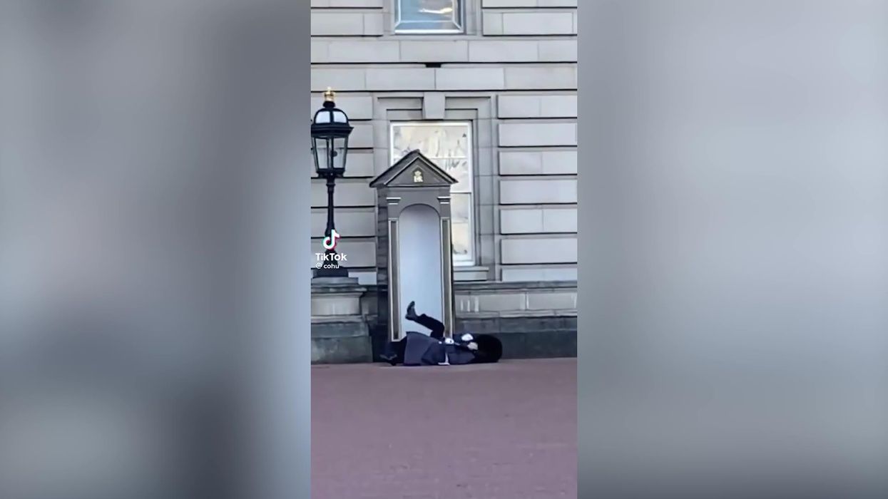 Viral clip shows Queen's guard accidentally knocking himself to the ground