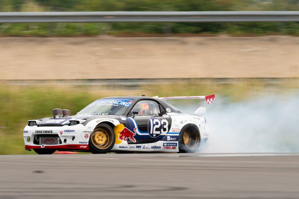 Race car travelling at high speeds