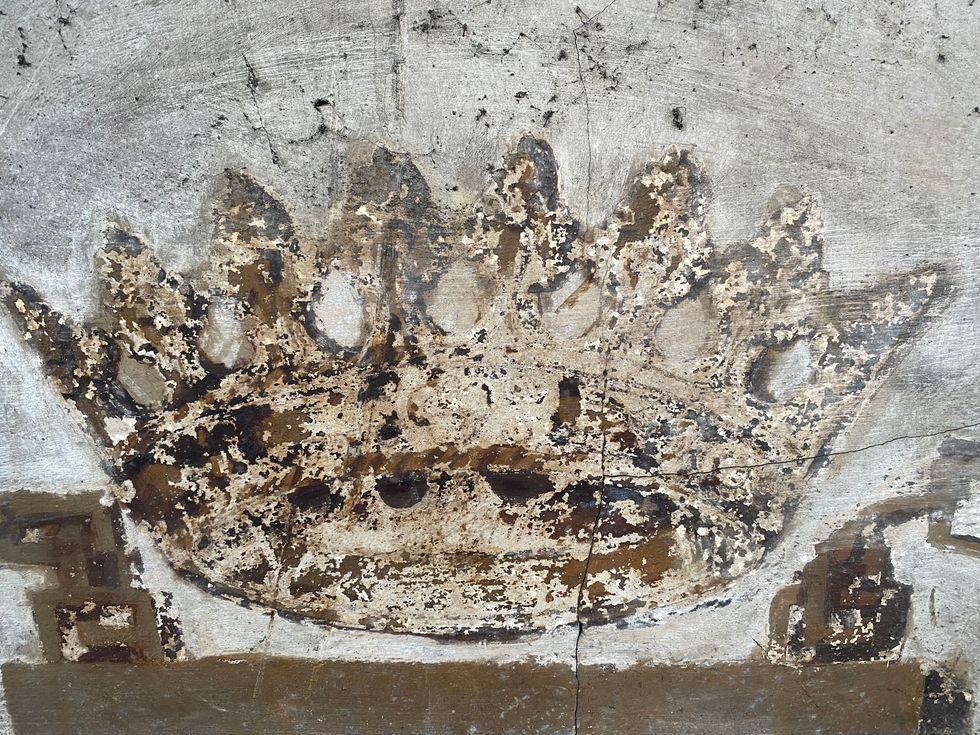 Rare medieval wall paintings have been uncovered by builders working in a roof space at Christ's College, Cambridge. (Tobit Curteis Associates LLP/ PA)