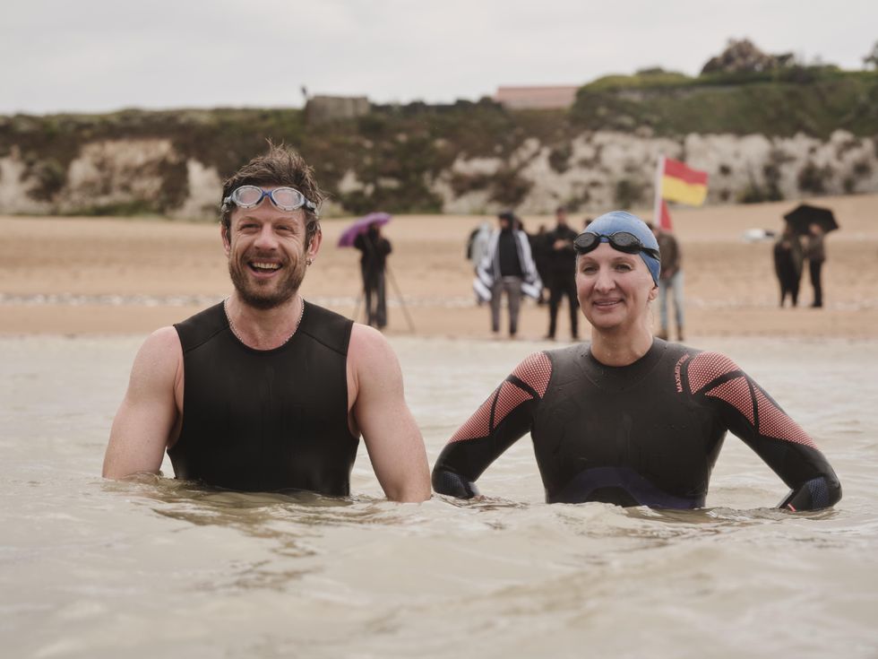 James Norton and Rebecca Adlington take part in 10-hour charity swim