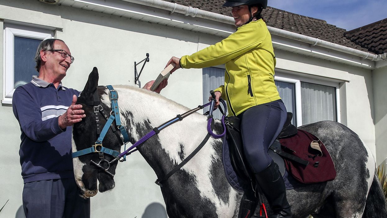 Rescue pony Micky helps owner Abi Eliot-Williams deliver library books to the Hullavington Book Group