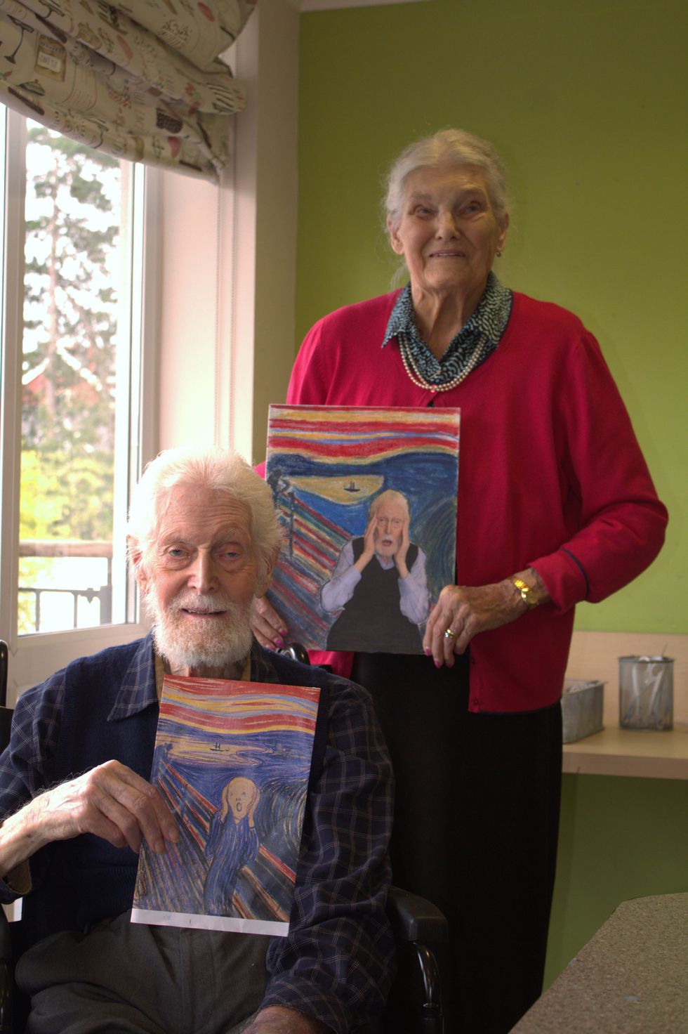 Residents pose with their recreation of Edvard Munch\u2019s The Scream (Care UK)