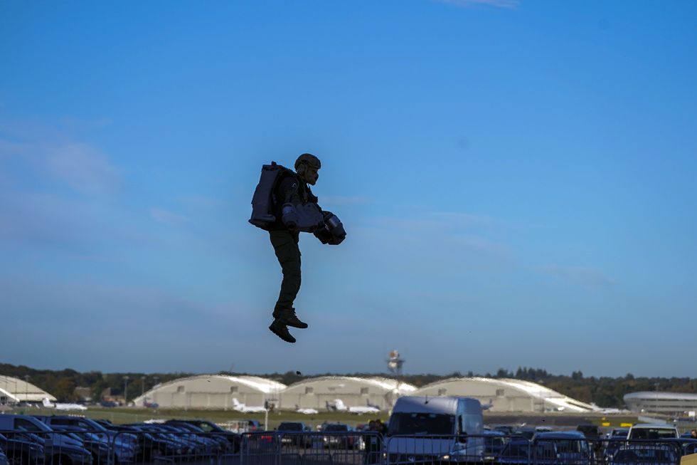 Richard Browning demonstrating the jet suit at Farnborough (Steve Parsons/PA)