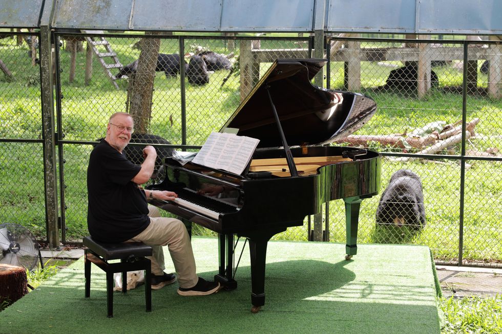 Rick Wakeman performing to bears at Tam Dao National Park