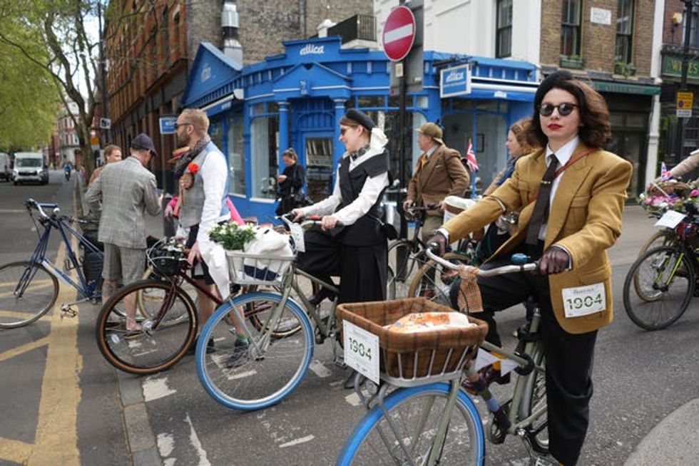 Riders waiting at a junction