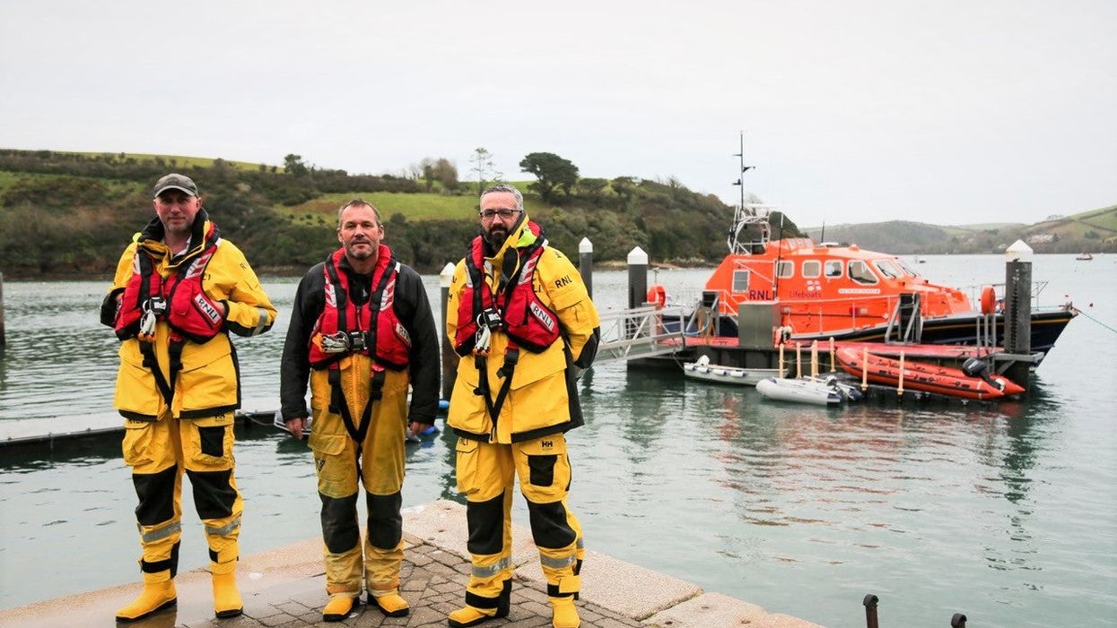 RNLI crew Richard Clayton (left) and Iain Dundas (right) and Coxswain Chris Winzar (RNLI Salcombe)