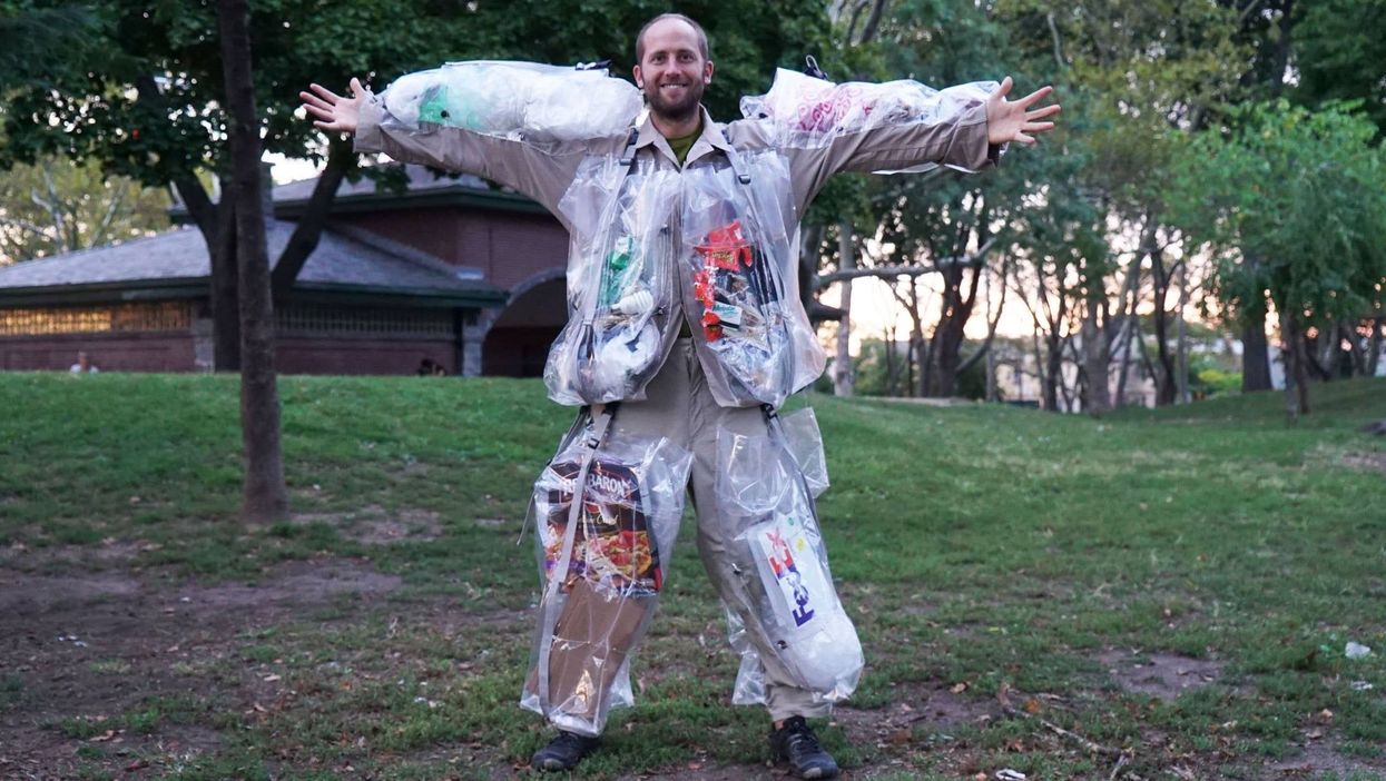 Rob Greenfield will wear his own rubbish in a custom-made suit for 30 days