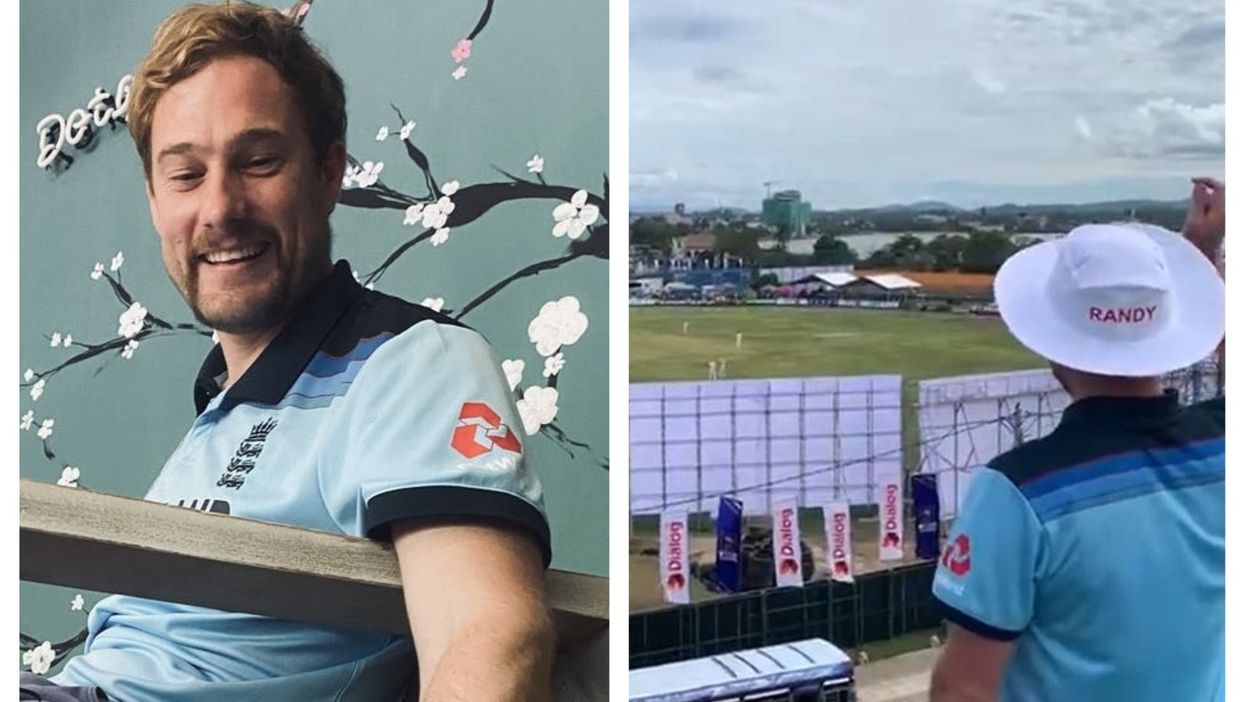 <p>Rob Lewis watching England from a fort in Galle</p>