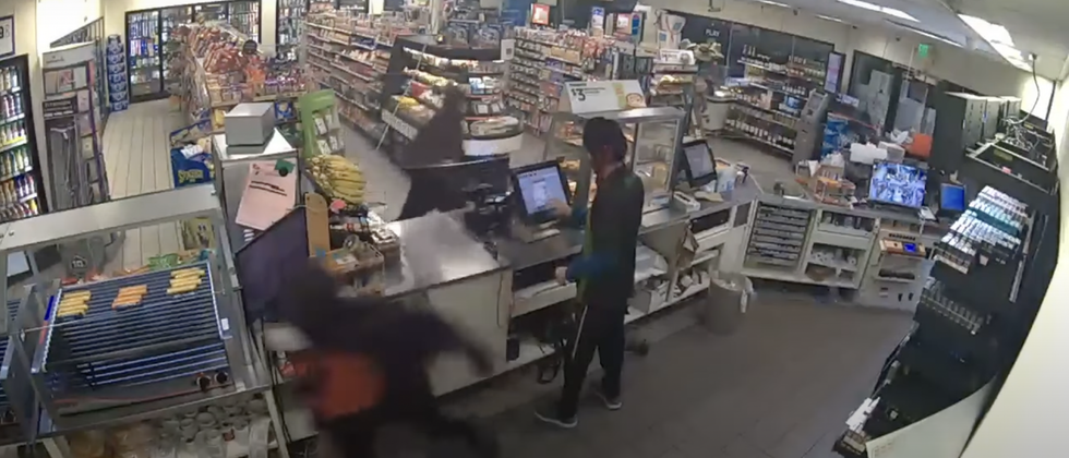 Robbers flee upon hearing the monitor\u2019s voice on the speakers.