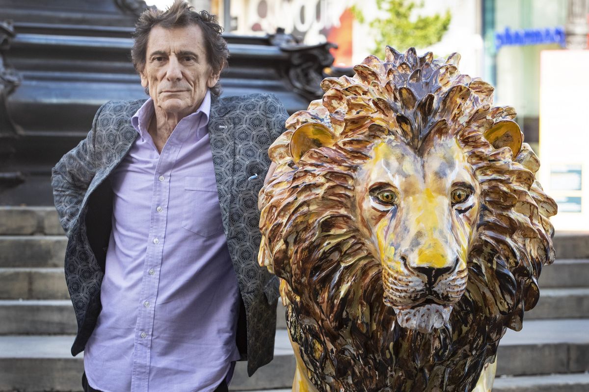 Rolling Stones guitarist Ronnie Wood during the launch of the Tusk Lion trail at Piccadilly Circus in London (Joshua Bratt/PA)