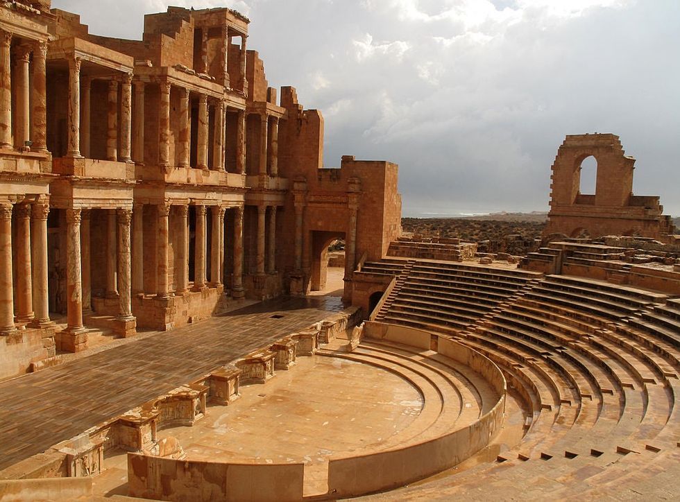 Roman theatre at Sabratha, west of the capital Tripoli. The archeological site was a Phoenician trading post, part of the Numidian Kingdom of Massinissa, before becoming a Roman outpost in the 2nd and 3rd century B.C. Isis seized the site in 2015, and small cells of Isis currently control the coastal town.