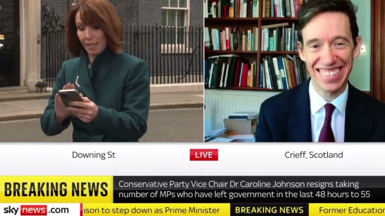 Rory Stewart lets out huge grin finding out Boris has resigned during TV interview