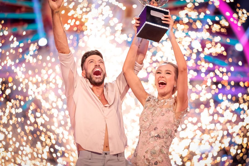 Rose Ayling-Ellis and Giovanni Pernice celebrate winning Strictly (Guy Levy/BBC/PA)