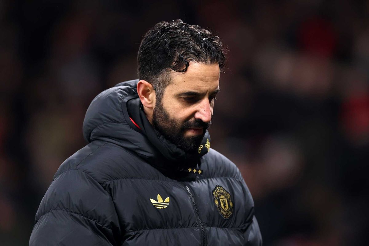Ruben Amorim, Manager of Manchester United, looks on at half time during the Premier League match between Manchester United and Wolverhampton Wanderers at Old Trafford on December 30, 2025 in Manchester, England