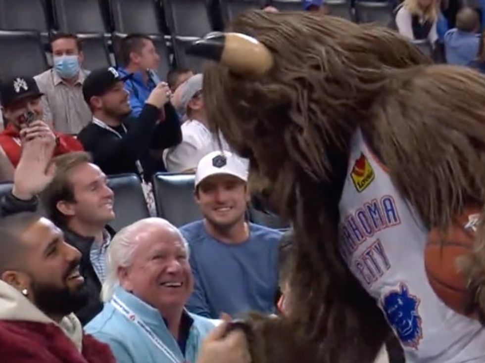 Rumble, OKC\u2019s mascot, joining in on the conversation