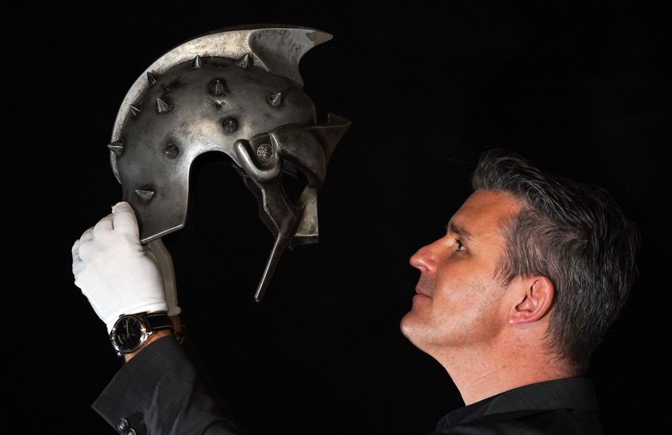 Russell Crowe\u2019s helmet from Gladiator could sell for up to \u00a350,000 (Andrew Matthews/PA)