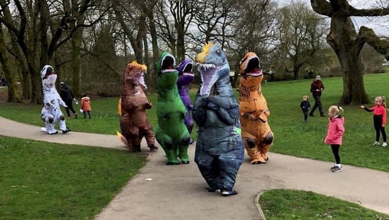 <p>Samantha Clarkson and her dinosaur crew were trying to do something funny to cheer people up </p>