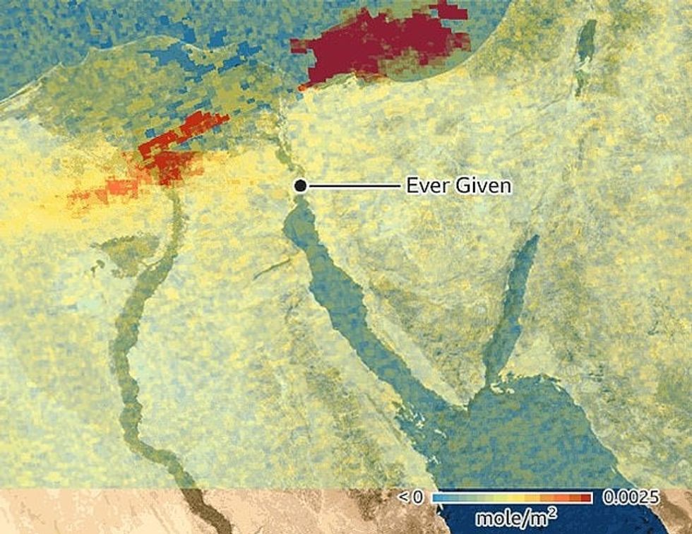 Satellite data shows air pollutants as a result from Suez Canal blockage