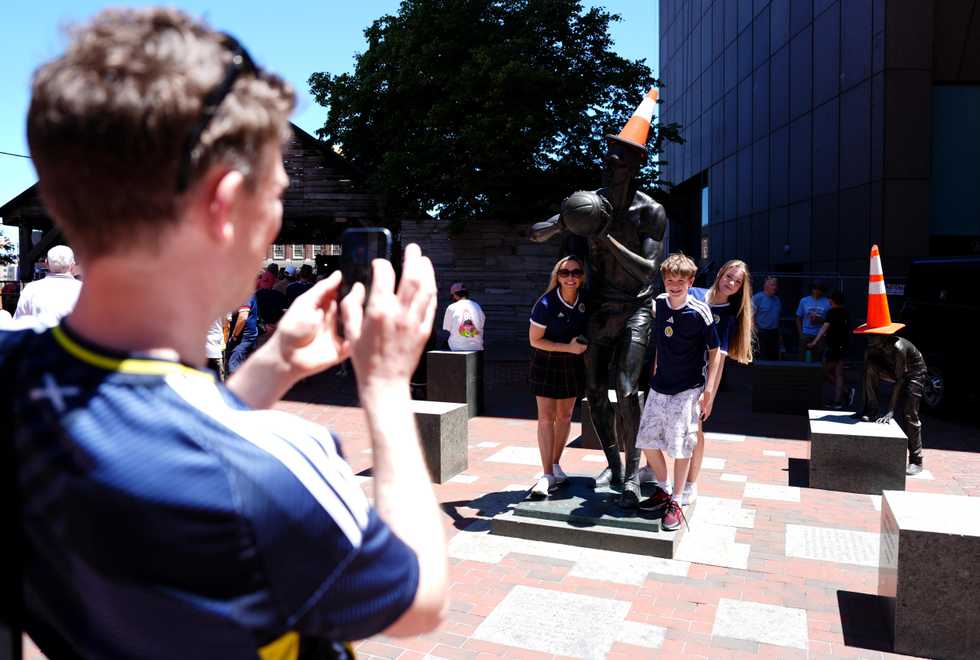 Tartan Army bring Glasgow tradition to Boston as traffic cones appear on statues