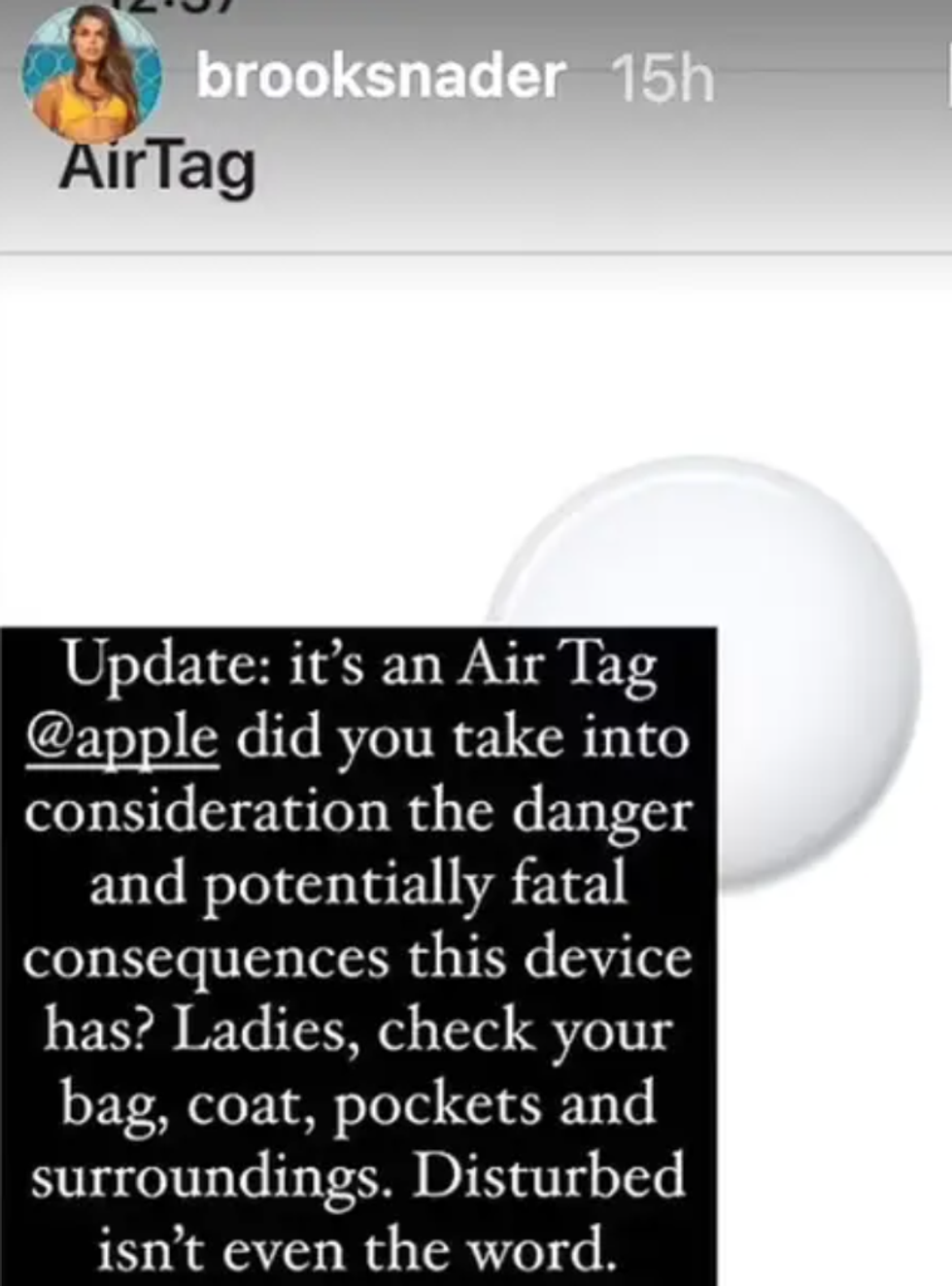 Screenshot of Brooks Nader\u2019s Instagram story