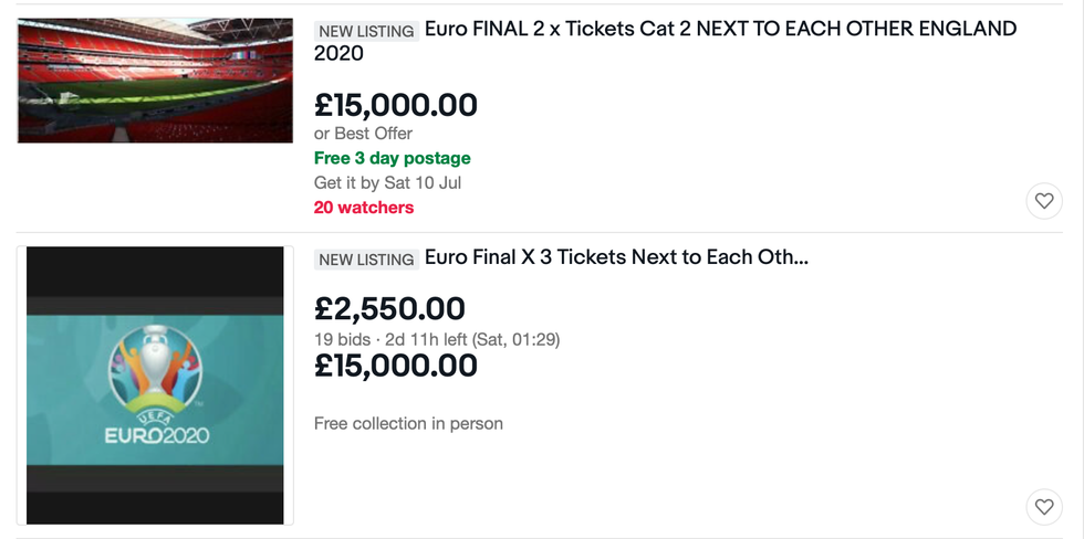 Seats at Sunday\u2019s match were also going for five figures on eBay