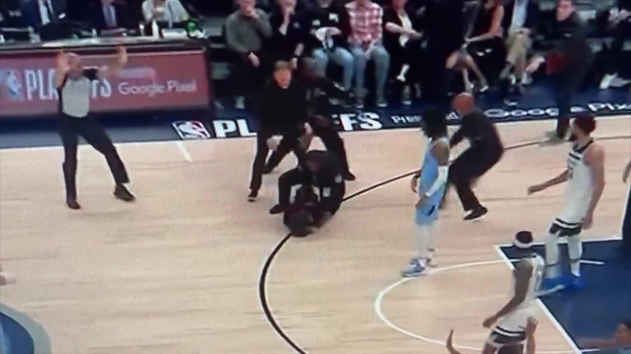 Footage shows how quickly a security guard moved to stop an animal rights protester at NBA game