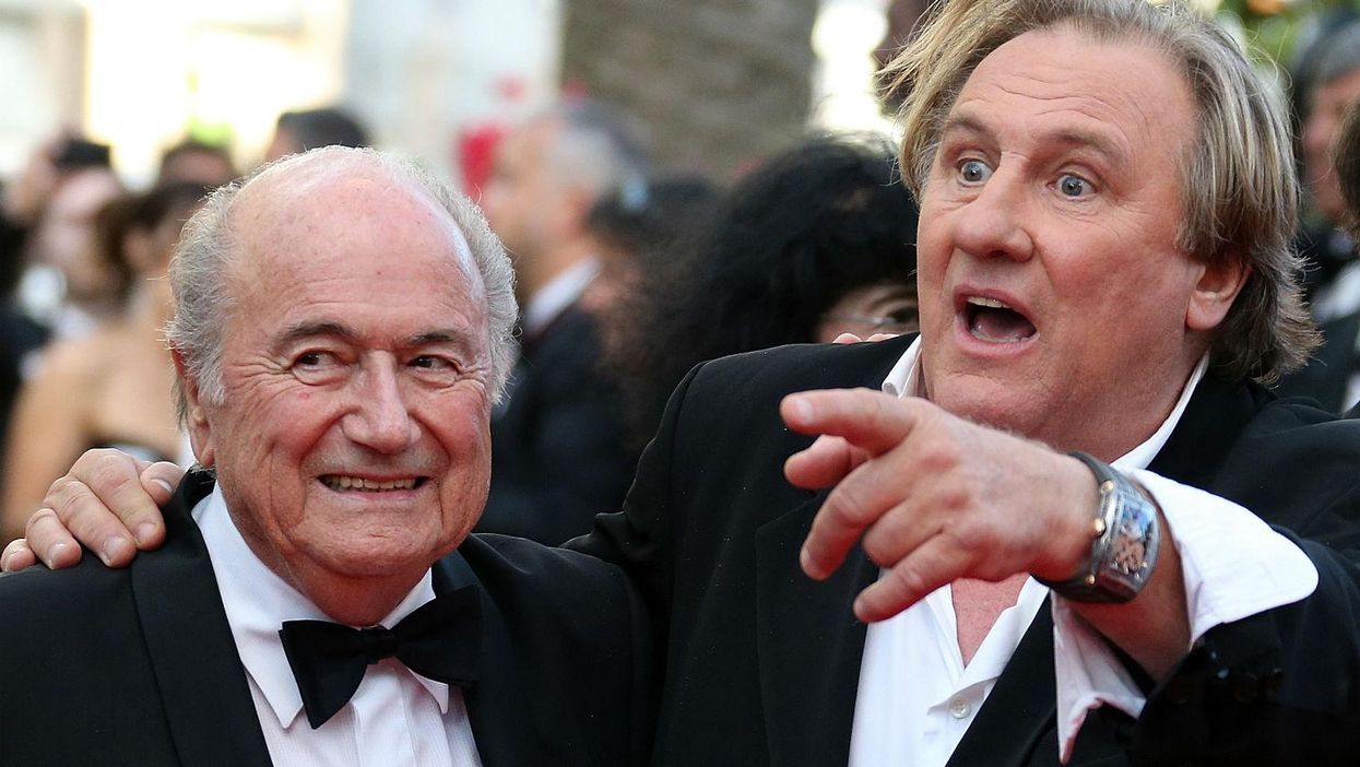 Sepp Blatter and Gerard Depardieu at a screening of United Passions at the Cannes Film Festival
