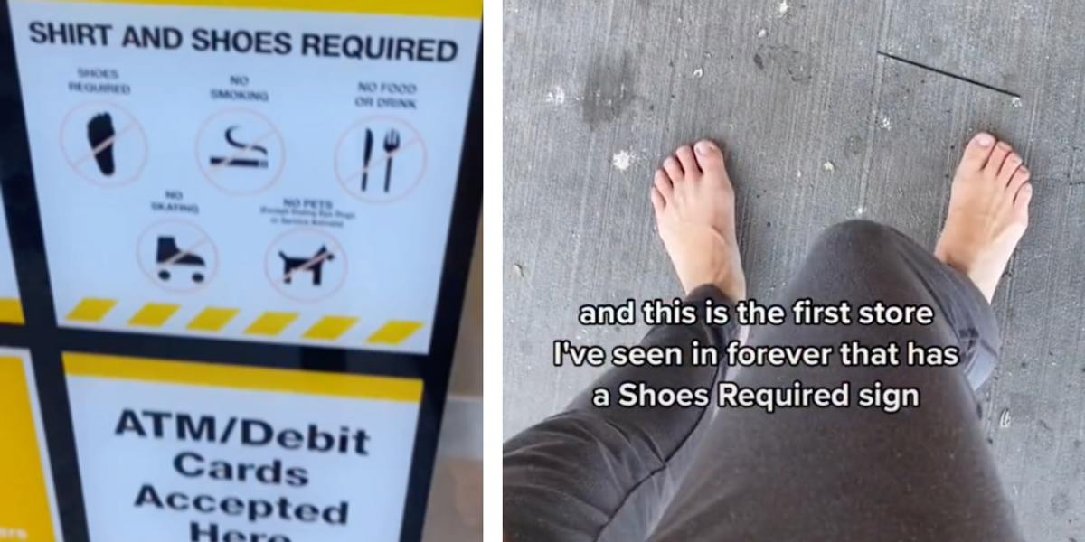 Barefoot woman who says shoes are 'foot prisons' claims she was