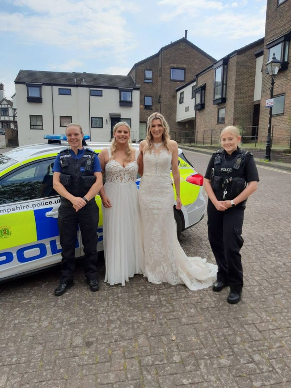 Sian and Jemma Batchelor-Thomas with police officers