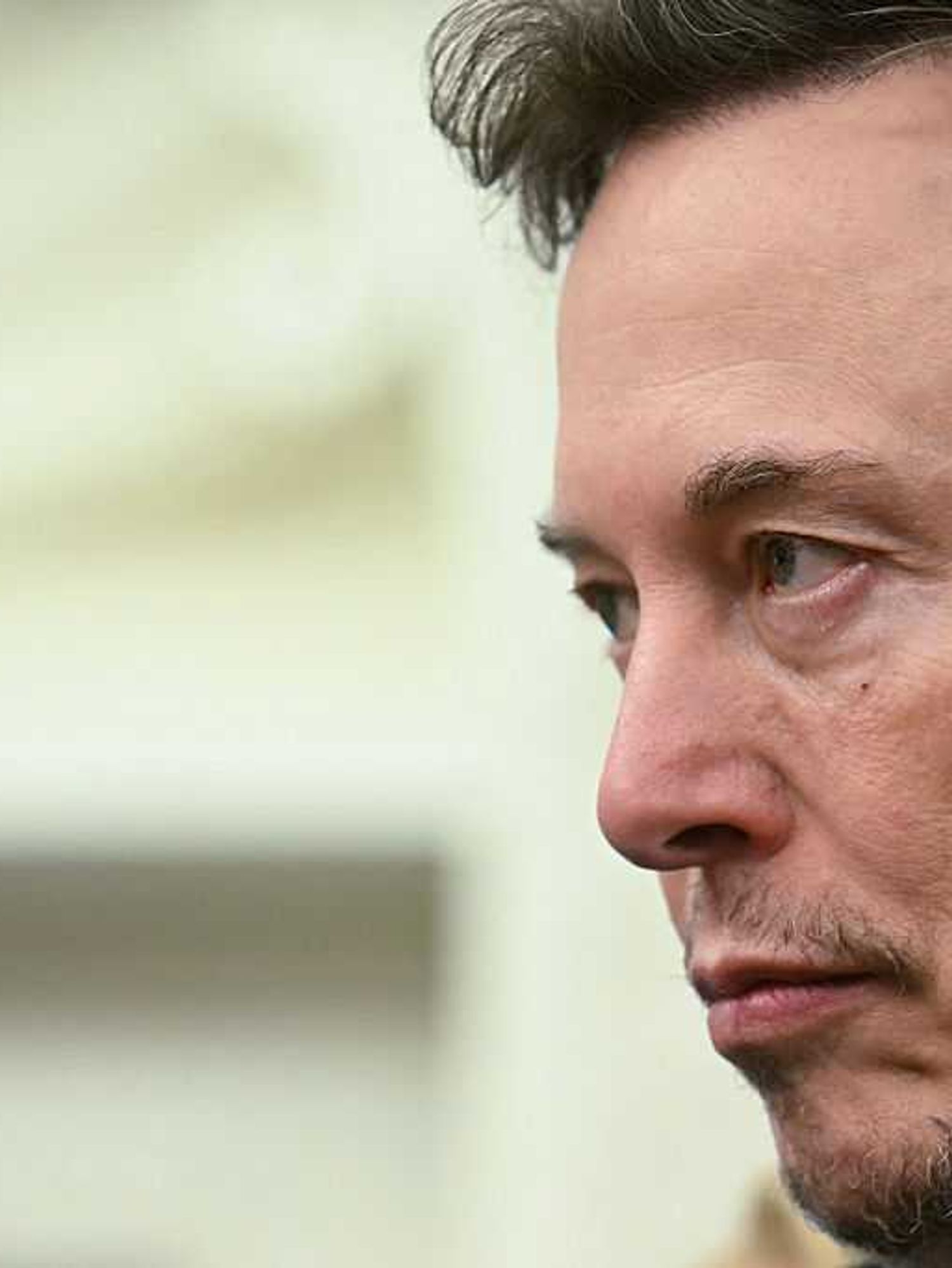 Side profile of Elon Musk, a bearded white man with short black hair and a neutral facial expression.