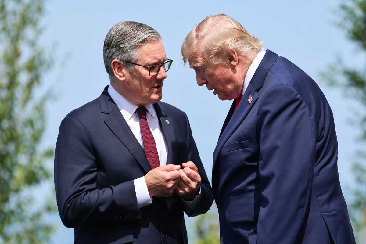 Sir Keir Starmer and Donald Trump talk to each other at the G7.