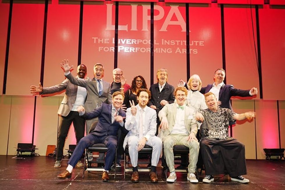 Sir Paul McCartney (back row third right) and his Liverpool Institute for Performing Arts (LIPA) companions for 2025 (back row left to right) Adrian Lester, James Nesbitt, Mark Featherstone-Witty, Sita McIntosh, Gay Linvill and Professor Sean McNamara. (Front row left to right) The Wombats Tord Overland Knudsen, Matthew Murphy and Dan Haggis with Manager Simon Bobbett at the annual graduation ceremony for the LIPA held at Liverpool Philharmonic Hall