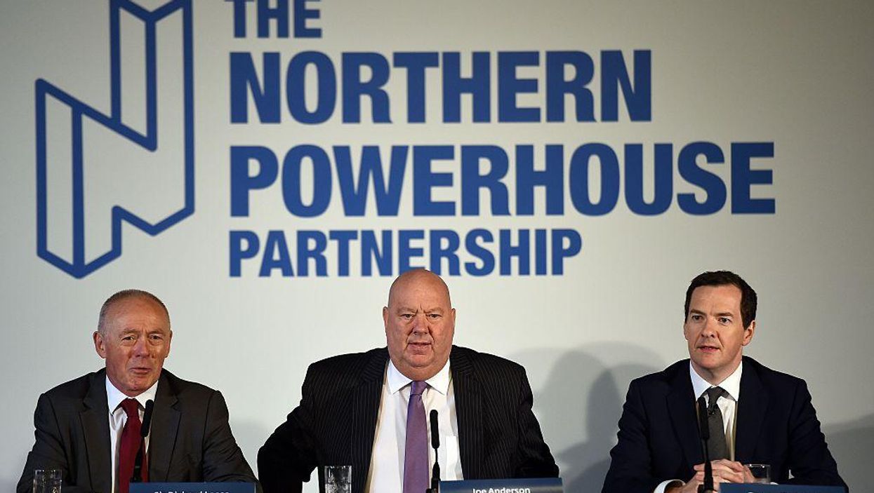 Sir Richard Leese, Joe Anderson, and George Osborne launch the Northern Powerhouse Partnership at Manchester Town hall in Manchester, September 16, 2016.