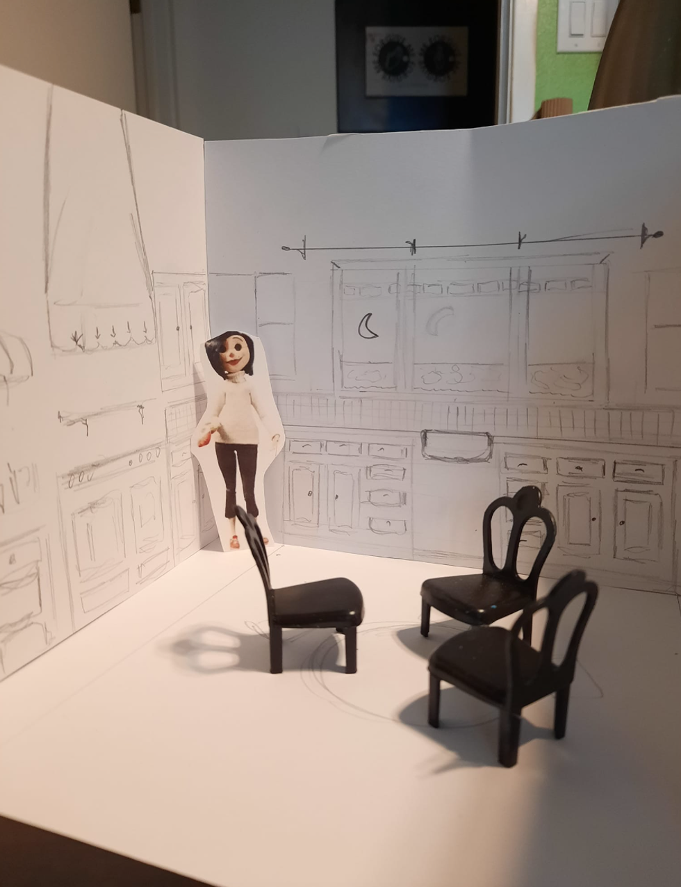 Sketch with chairs and a person