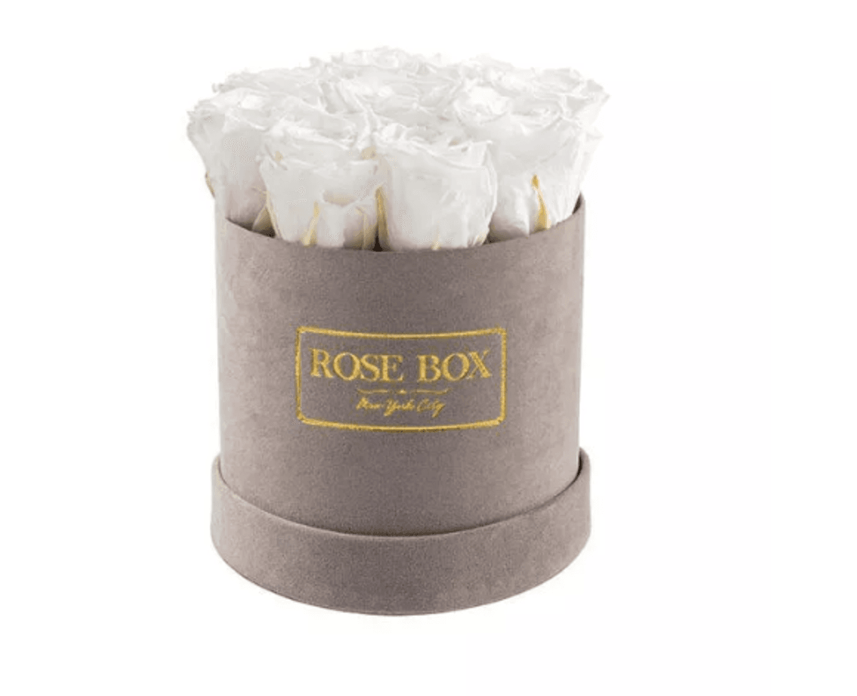 Small Velvet Gray Box with Pure White Roses | indy100