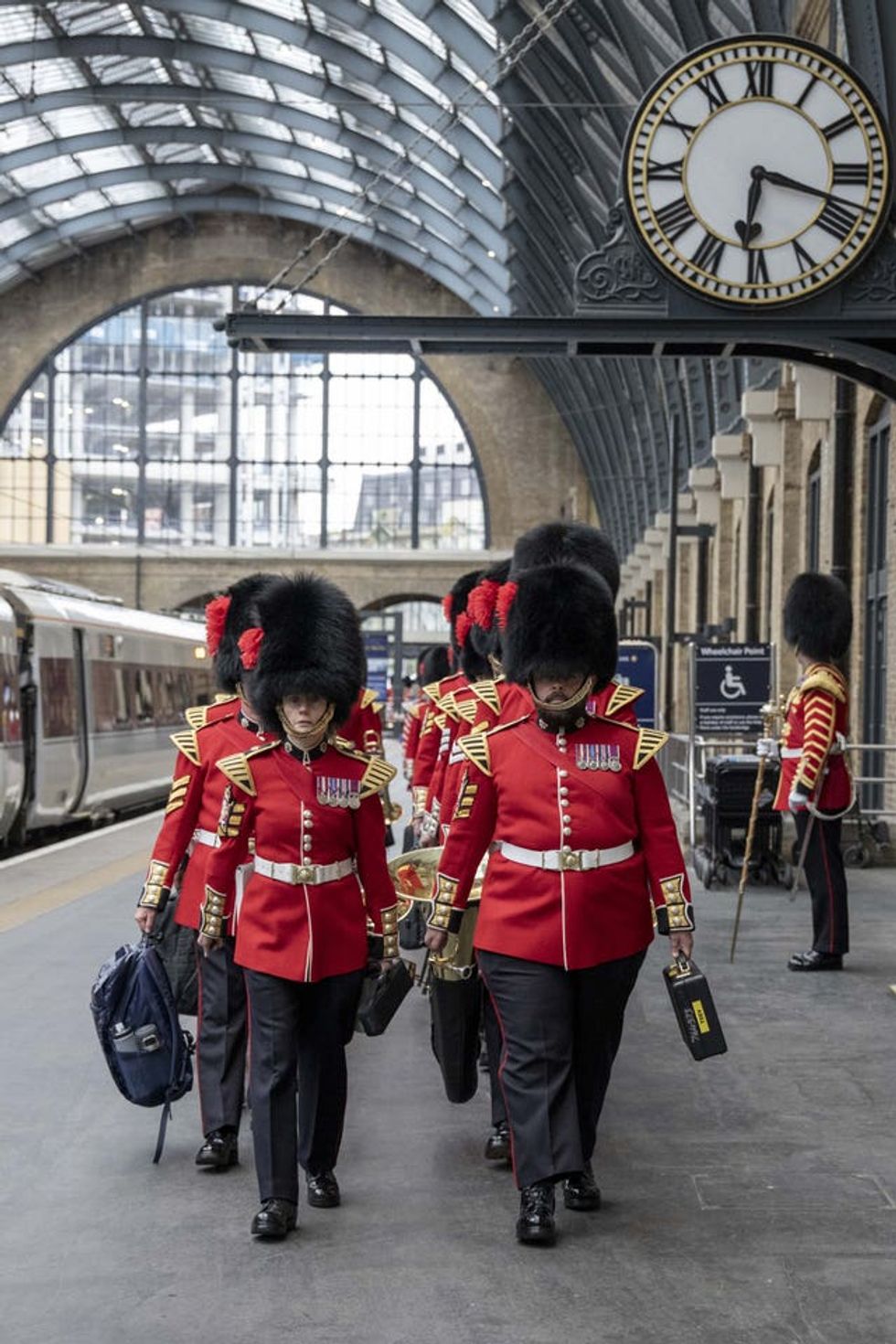 Soldiers march on the platform