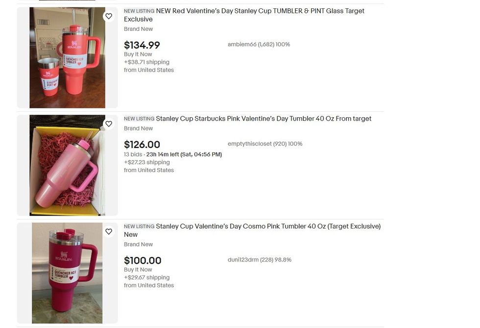 Valentine's Day Stanley cups are going for double the price on eBay