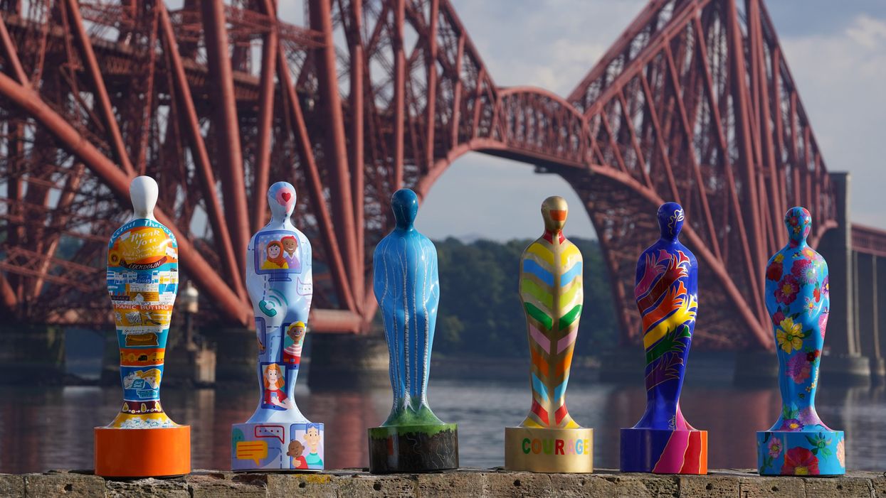 Some of the sculptures from the art installation Gratitude at The Forth Bridge at North Queensferry (Andrew Milligan/PA)
