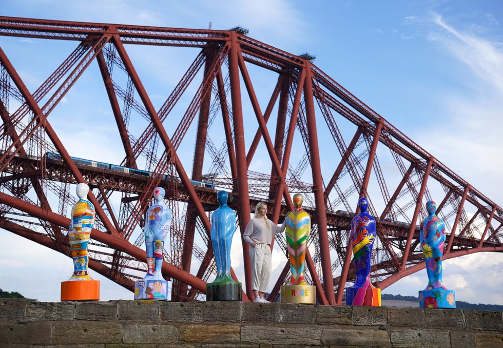 Some of the sculptures from the art installation Gratitude at The Forth Bridge at North Queensferry (Andrew Milligan/PA)