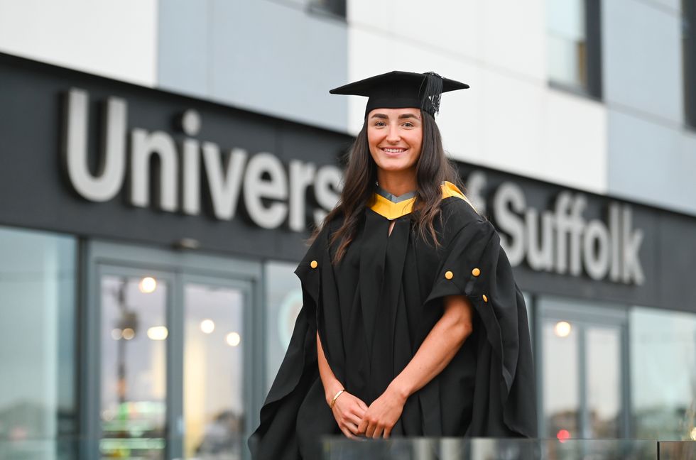 Sophie Peskett, 21, who is Ipswich Town\u2019s only professional female player, has graduated with a first-class degree in Sport and Exercise Science. (University of Suffolk/ Gregg Brown Photography/ PA)