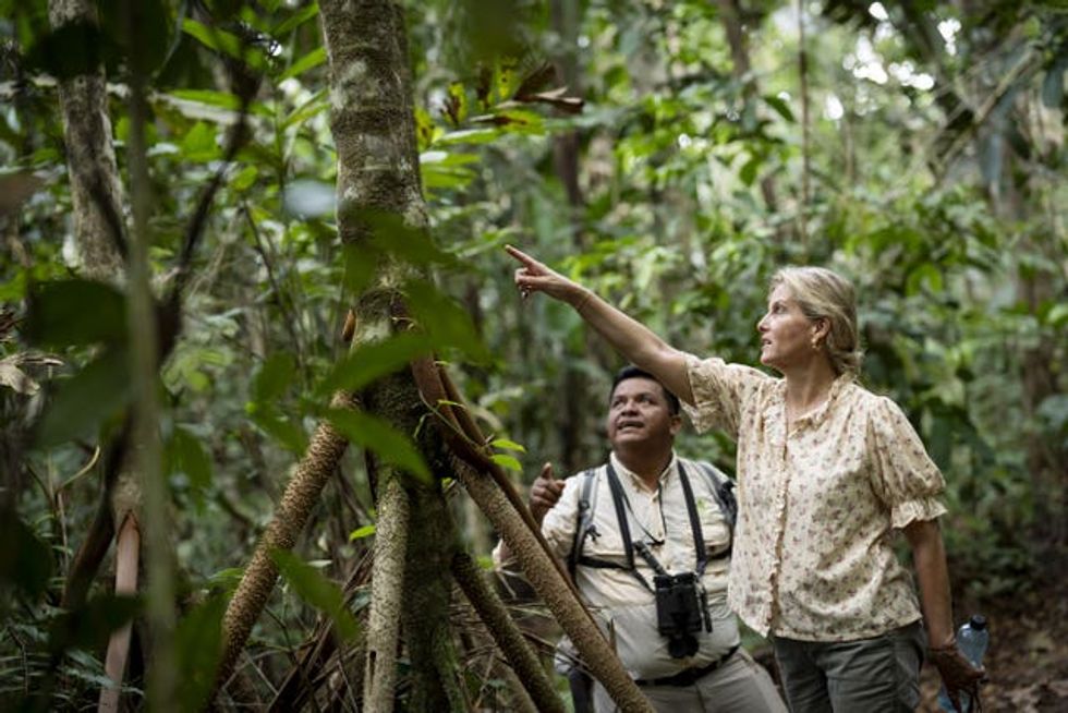 Sophie spots something in the trees during her trek