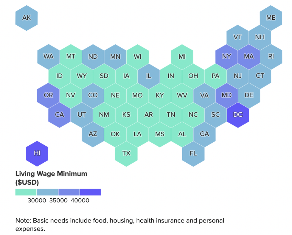 Source: MIT Living Wage Calculator Map data: Tilegrams/NPR