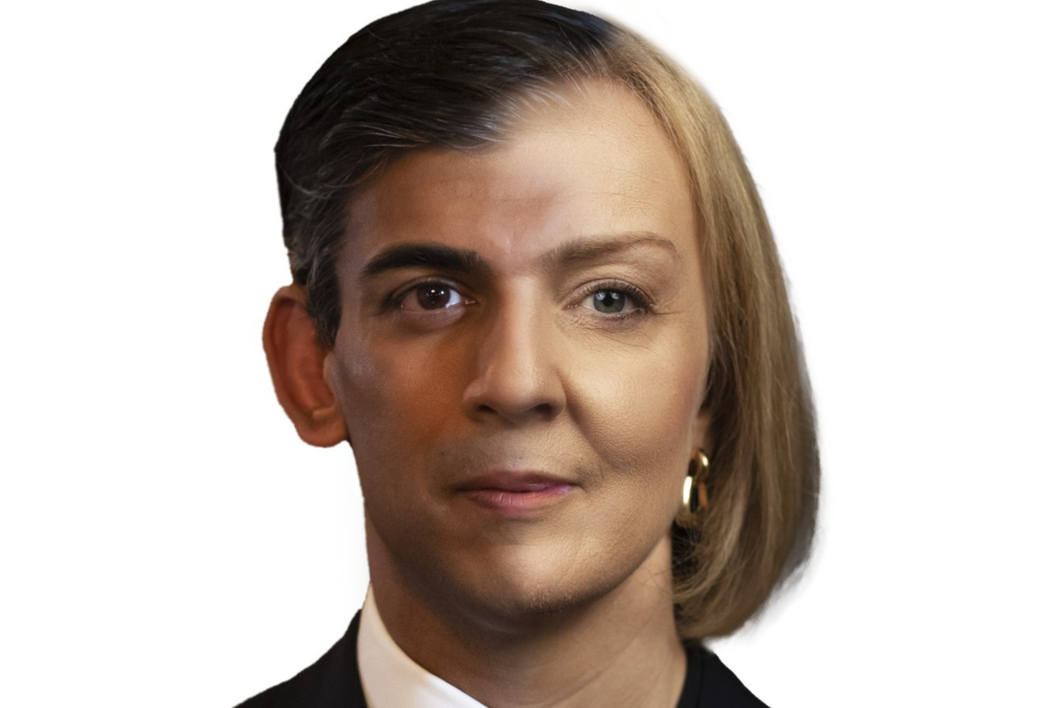 Split-screen picture of Rishi Sunak and Liz Truss' faces.