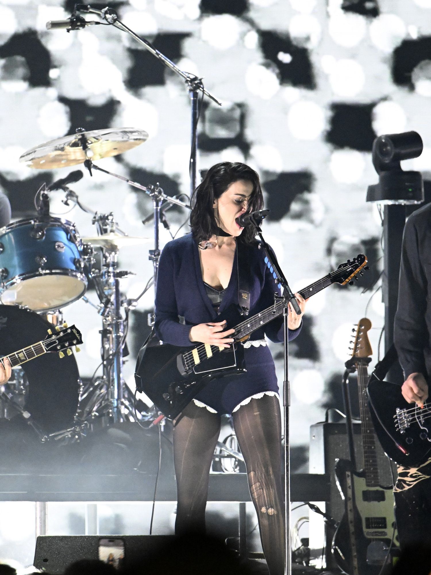 St. Vincent (2nd R) performs onstage with (L-R) Pat Smear, Dave Grohl, and Krist Novoselic of Nirvana during the FIREAID Benefit Concert for California Fire Relief at The Kia Forum on January 30, 2025 in Inglewood, California