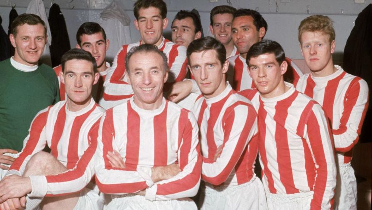 Stanley Matthews and his Stoke teammates on his 50th birthday, 1965